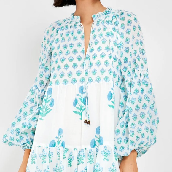 Oliphant Dresses & Skirts - Oliphant Blue Floral Balloon Sleeve Short Mini Dress